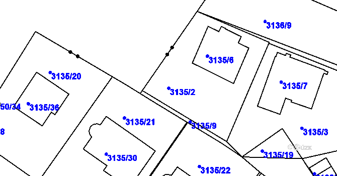 Parcela st. 3135/2 v KÚ Teplice, Katastrální mapa