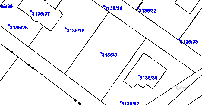 Parcela st. 3135/8 v KÚ Teplice, Katastrální mapa