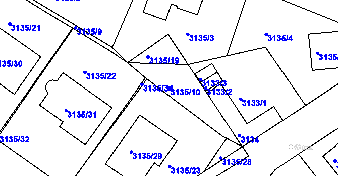Parcela st. 3135/10 v KÚ Teplice, Katastrální mapa