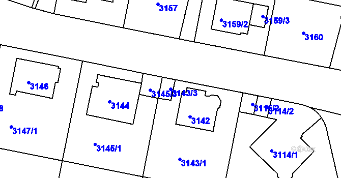 Parcela st. 3143/3 v KÚ Teplice, Katastrální mapa