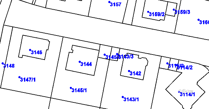 Parcela st. 3145/3 v KÚ Teplice, Katastrální mapa