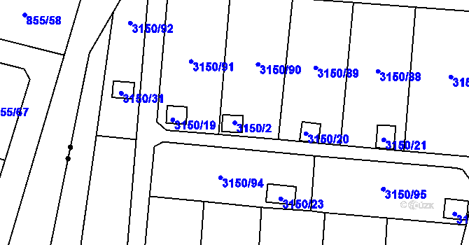 Parcela st. 3150/2 v KÚ Teplice, Katastrální mapa