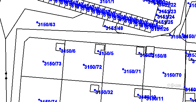 Parcela st. 3150/5 v KÚ Teplice, Katastrální mapa