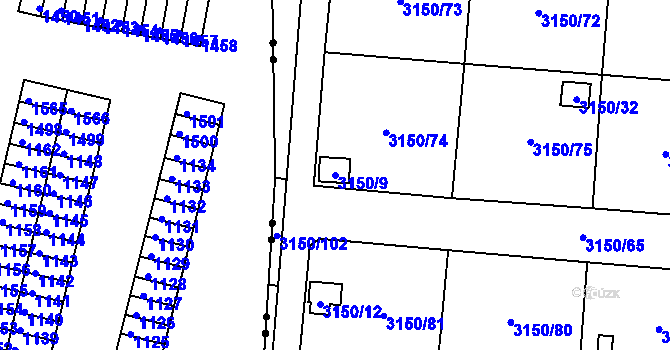 Parcela st. 3150/9 v KÚ Teplice, Katastrální mapa