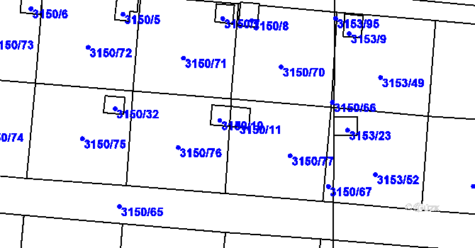 Parcela st. 3150/11 v KÚ Teplice, Katastrální mapa