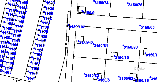 Parcela st. 3150/12 v KÚ Teplice, Katastrální mapa