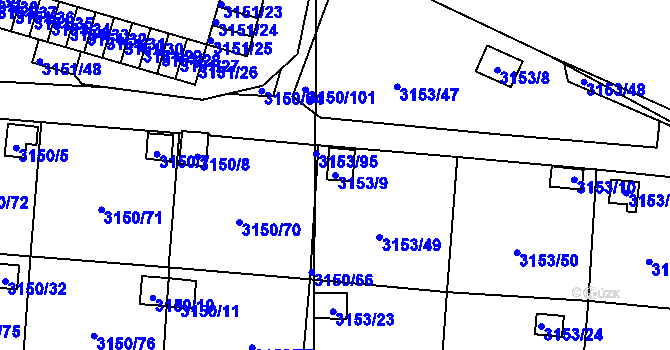 Parcela st. 3153/9 v KÚ Teplice, Katastrální mapa