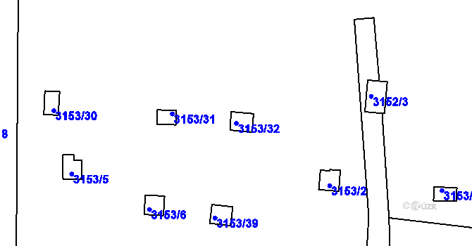 Parcela st. 3153/32 v KÚ Teplice, Katastrální mapa