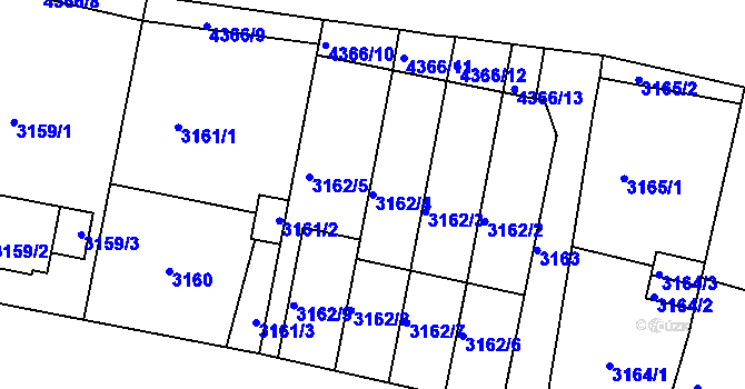 Parcela st. 3162/4 v KÚ Teplice, Katastrální mapa
