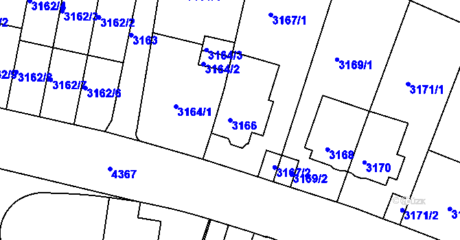Parcela st. 3166 v KÚ Teplice, Katastrální mapa