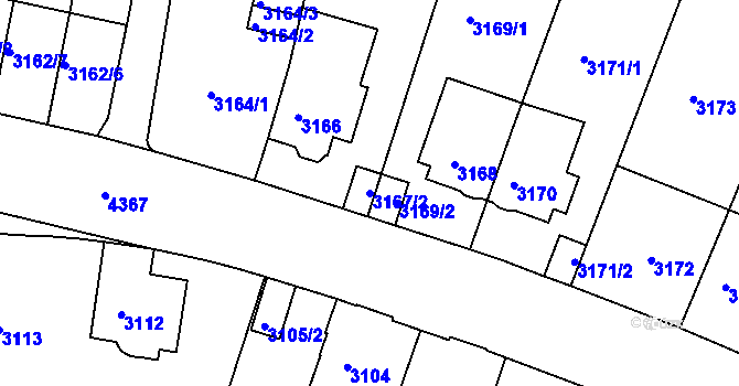 Parcela st. 3167/2 v KÚ Teplice, Katastrální mapa