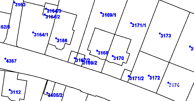 Parcela st. 3168 v KÚ Teplice, Katastrální mapa