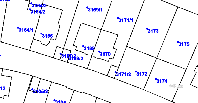 Parcela st. 3170 v KÚ Teplice, Katastrální mapa