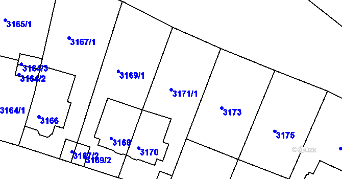 Parcela st. 3171/1 v KÚ Teplice, Katastrální mapa
