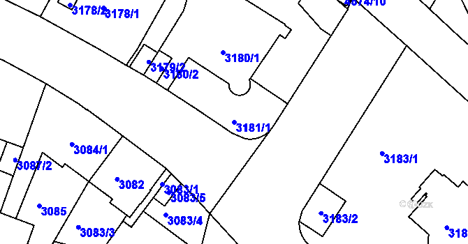 Parcela st. 3181/1 v KÚ Teplice, Katastrální mapa
