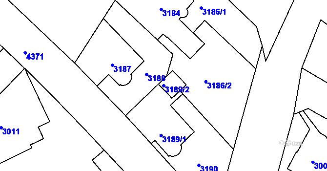 Parcela st. 3189/2 v KÚ Teplice, Katastrální mapa