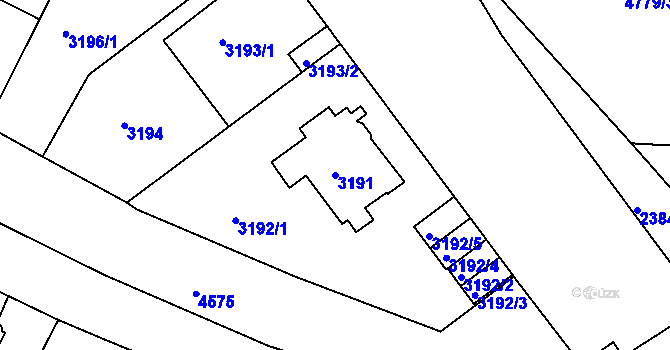Parcela st. 3191 v KÚ Teplice, Katastrální mapa
