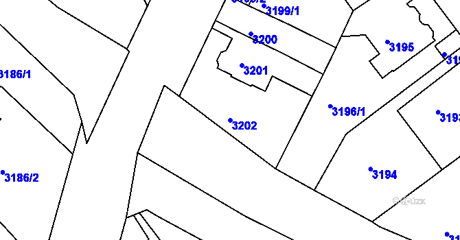 Parcela st. 3202 v KÚ Teplice, Katastrální mapa