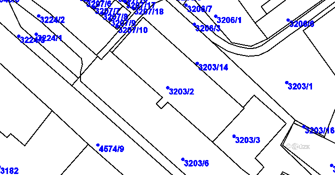 Parcela st. 3203/2 v KÚ Teplice, Katastrální mapa