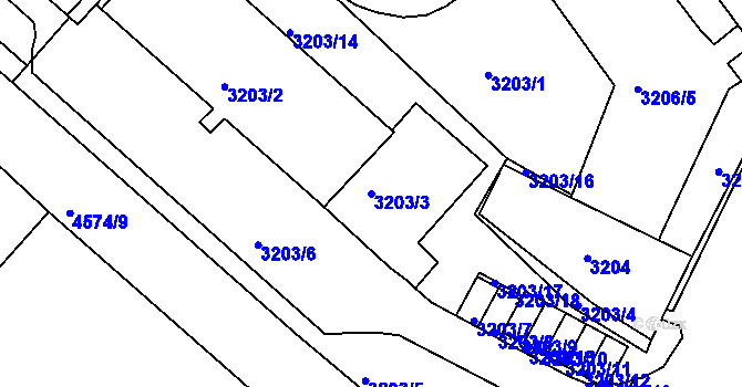 Parcela st. 3203/3 v KÚ Teplice, Katastrální mapa
