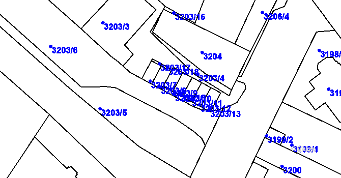 Parcela st. 3203/9 v KÚ Teplice, Katastrální mapa