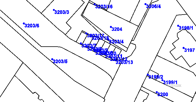 Parcela st. 3203/10 v KÚ Teplice, Katastrální mapa