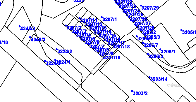 Parcela st. 3207/9 v KÚ Teplice, Katastrální mapa
