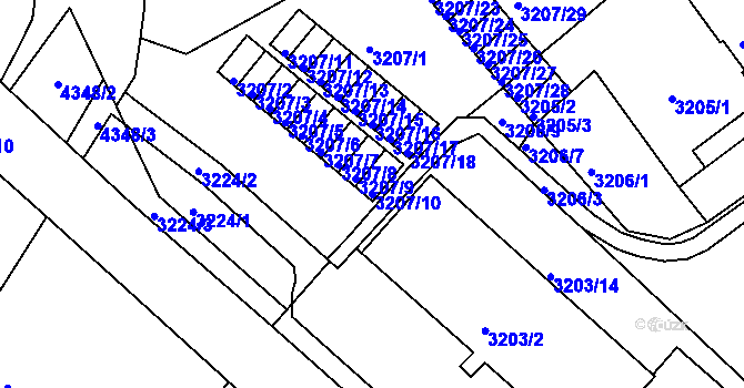 Parcela st. 3207/10 v KÚ Teplice, Katastrální mapa