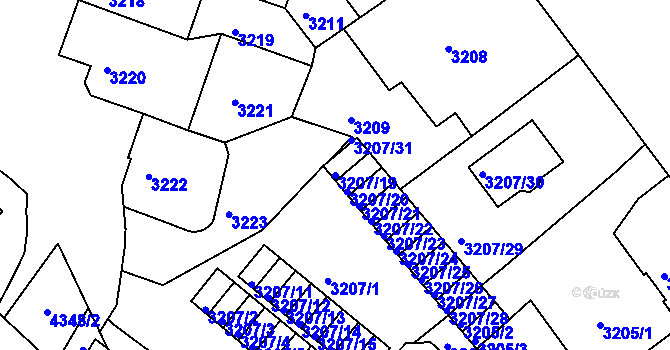 Parcela st. 3207/19 v KÚ Teplice, Katastrální mapa