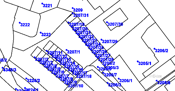 Parcela st. 3207/25 v KÚ Teplice, Katastrální mapa