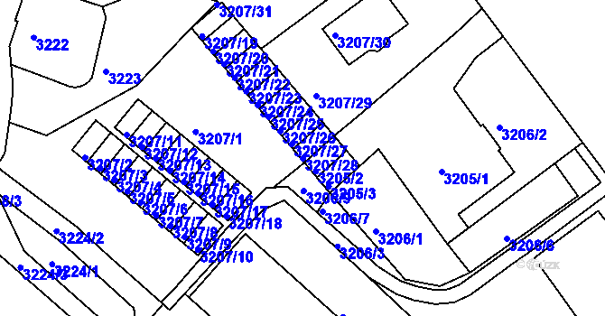 Parcela st. 3207/28 v KÚ Teplice, Katastrální mapa