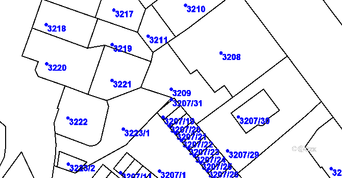 Parcela st. 3209 v KÚ Teplice, Katastrální mapa
