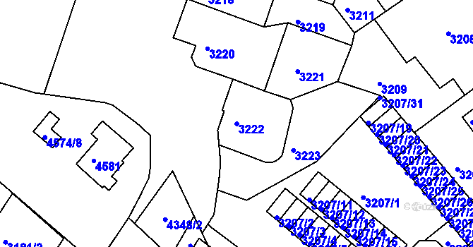 Parcela st. 3222 v KÚ Teplice, Katastrální mapa