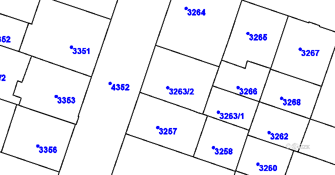 Parcela st. 3263/2 v KÚ Teplice, Katastrální mapa