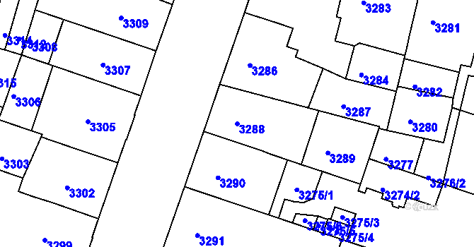 Parcela st. 3288 v KÚ Teplice, Katastrální mapa