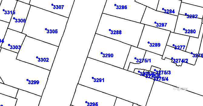 Parcela st. 3290 v KÚ Teplice, Katastrální mapa