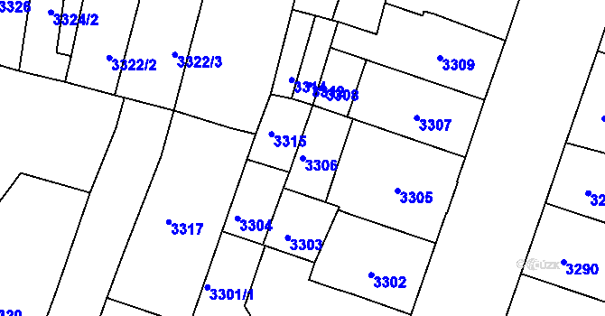 Parcela st. 3306 v KÚ Teplice, Katastrální mapa