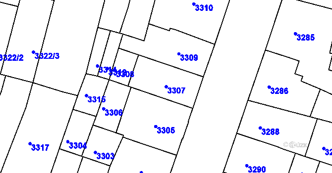 Parcela st. 3307 v KÚ Teplice, Katastrální mapa