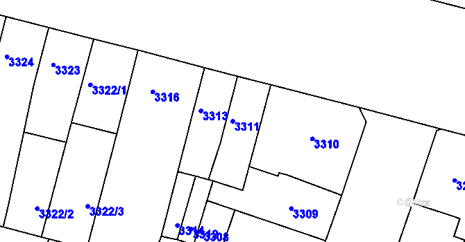 Parcela st. 3311 v KÚ Teplice, Katastrální mapa