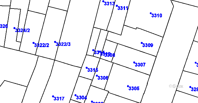 Parcela st. 3312 v KÚ Teplice, Katastrální mapa