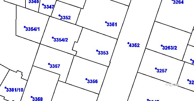Parcela st. 3353 v KÚ Teplice, Katastrální mapa