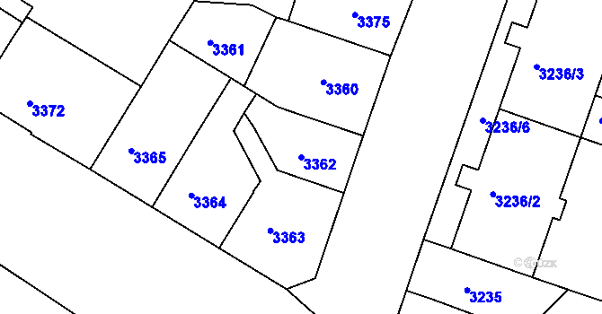 Parcela st. 3362 v KÚ Teplice, Katastrální mapa