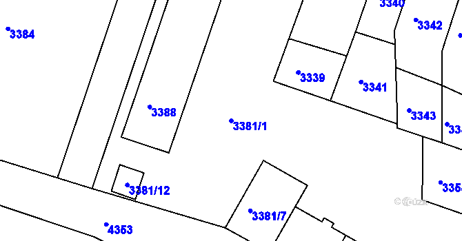 Parcela st. 3381/1 v KÚ Teplice, Katastrální mapa