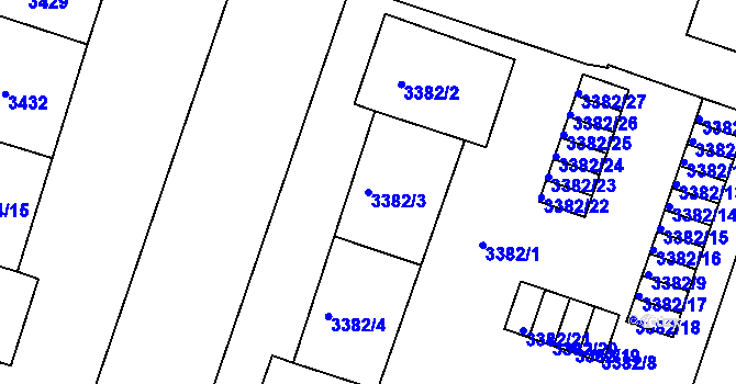 Parcela st. 3382/3 v KÚ Teplice, Katastrální mapa