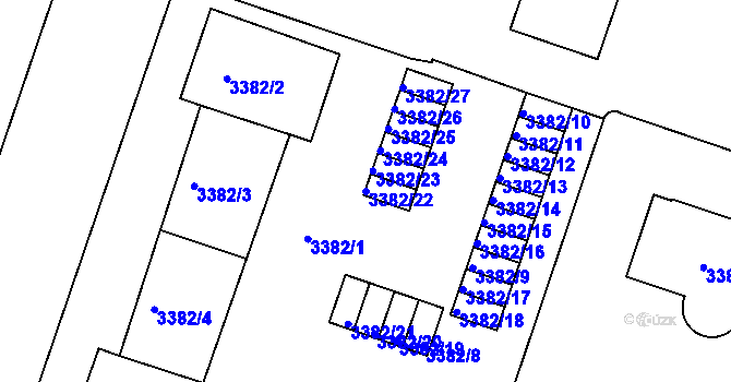 Parcela st. 3382/22 v KÚ Teplice, Katastrální mapa