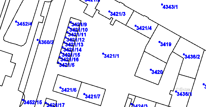 Parcela st. 3421/1 v KÚ Teplice, Katastrální mapa