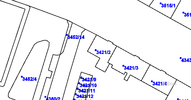 Parcela st. 3421/2 v KÚ Teplice, Katastrální mapa