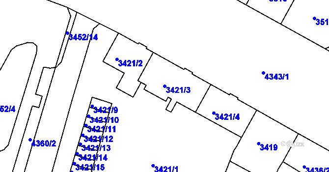 Parcela st. 3421/3 v KÚ Teplice, Katastrální mapa