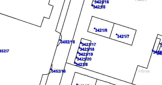 Parcela st. 3421/17 v KÚ Teplice, Katastrální mapa