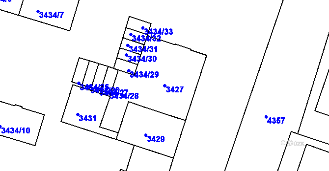 Parcela st. 3427 v KÚ Teplice, Katastrální mapa